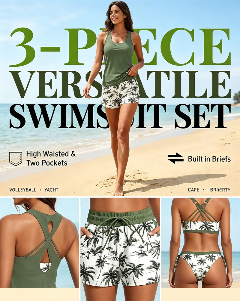 Maren | Tre Delar Tankini-Bikini och Överdrag Set